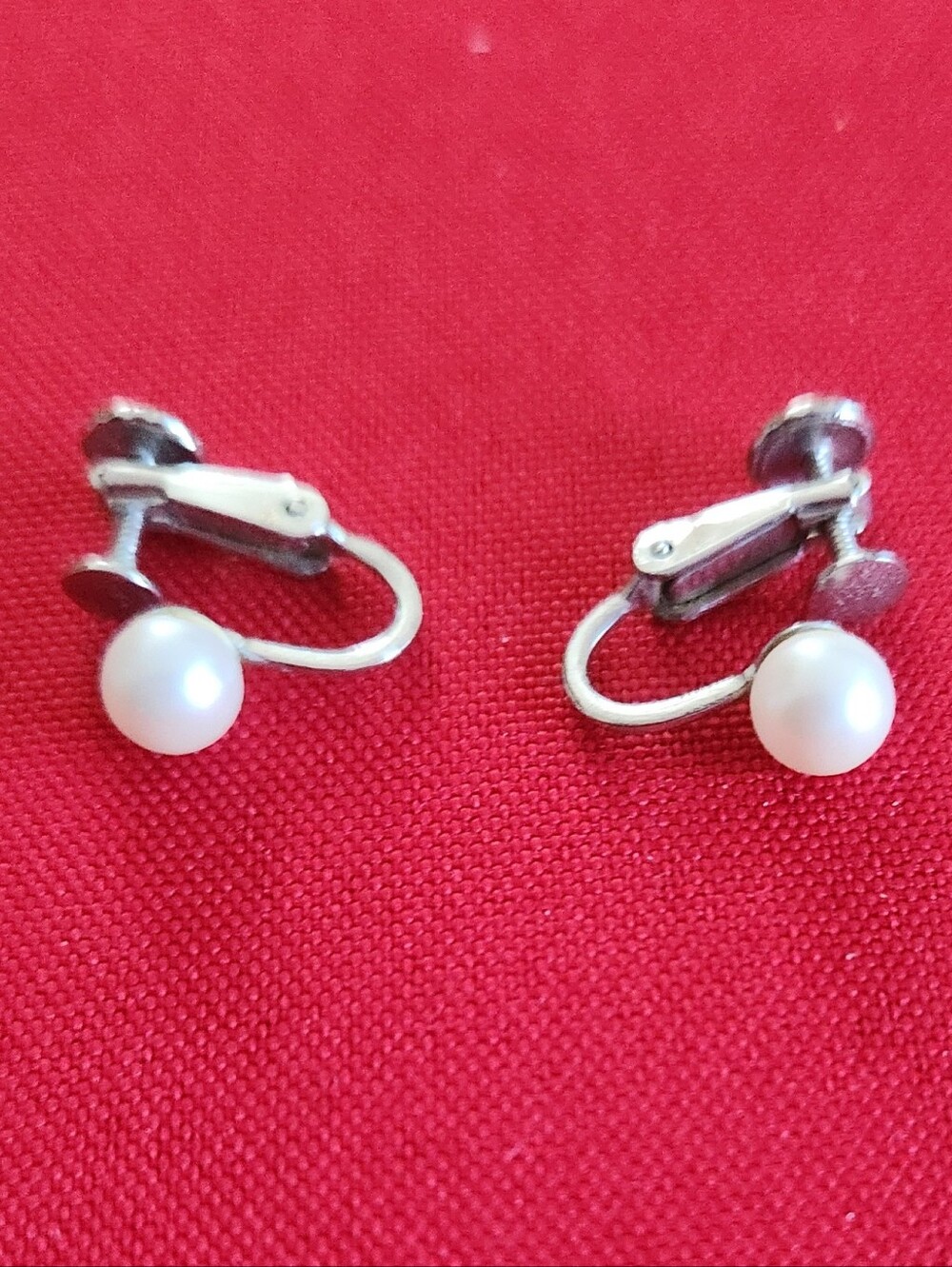 Silver Pearl Earrings Screw Back not pierced